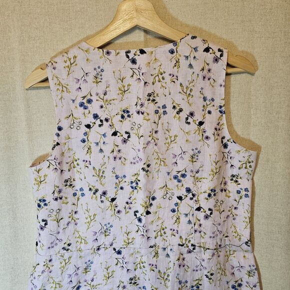J Jill Love Linen Lilac Purple Floral Shift Dress Romantic Pockets Small Petite - Picture 11 of 12